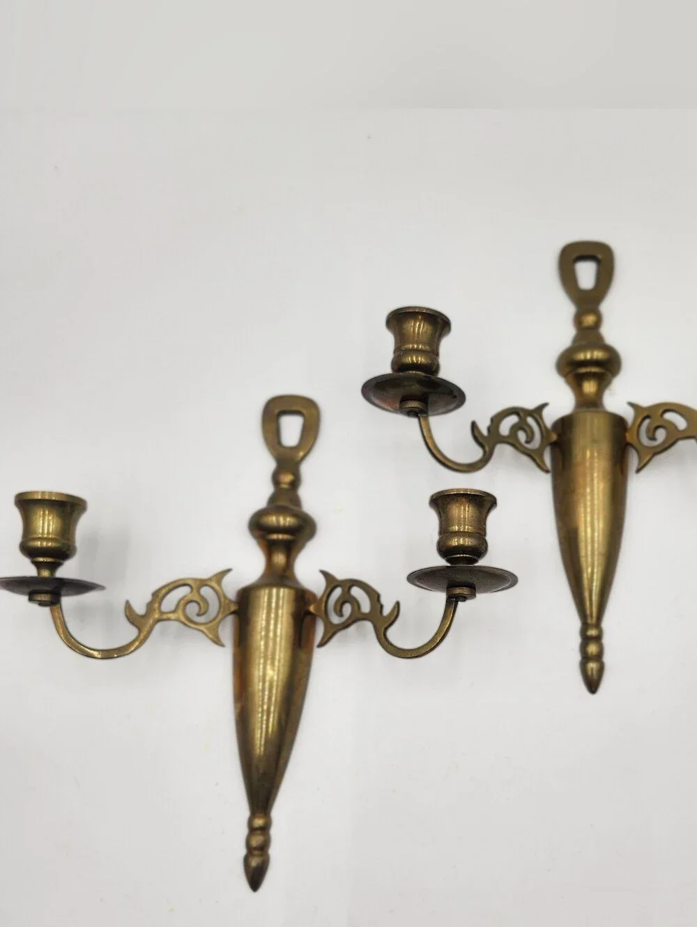 vintage antique brass double-arm wall sconces candle holder traditional colonial